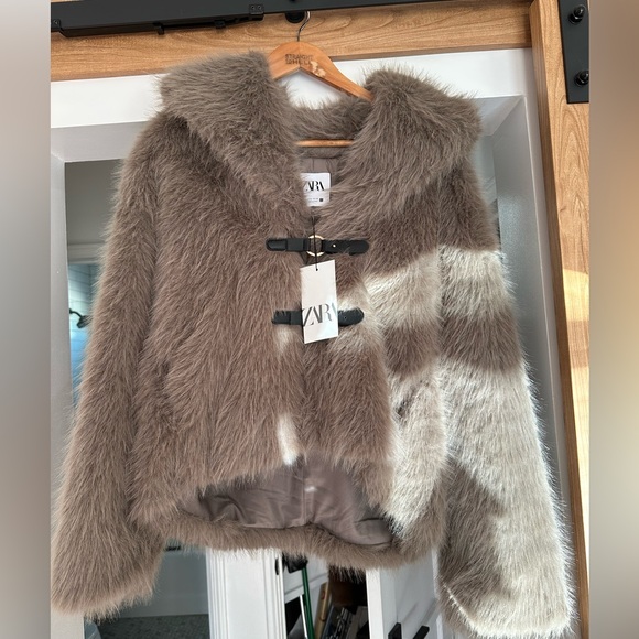 Zara Jackets & Blazers - Zara Faux Fur Jacket in Taupe Size Small *NWT* Sold Out